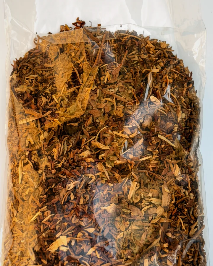 Cut leaf in a clear bulk bag